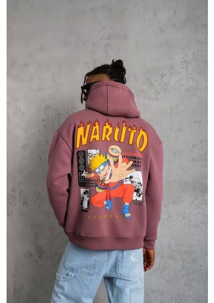 Erkek Baskılı Sweat Kapüşonlu - Gül Kurusu
