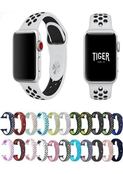 Apple Watch 9-8-7-6-5-4-3-Se / 38-40-41 mm Uyumlu Delikli Nike Silikon Spor Kordon