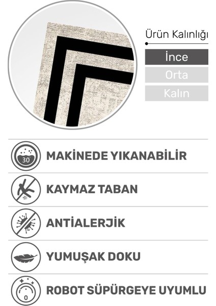 Elegant Line Modern Şönil Halı | Siyah Çerçeveli, Kaymaz, Yıkanabilir, Minimalist Stil