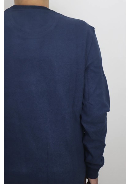 Fistan Store Erkek Indigo Desenli Spor Kesim Normal Kalıp Bisiklet Yaka Selanik Kumaşlı Kışlık Kazak