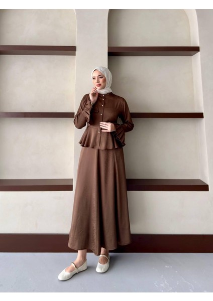 Çiçek Desenli Jakar Kumaş Lopez Model Etekli Tesettür Takım fiyatları