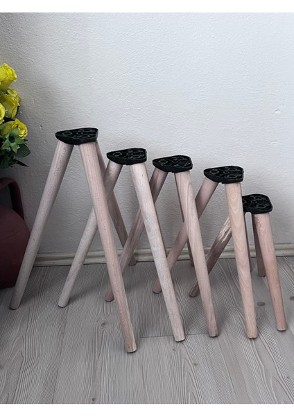Ham (Boyasız) Konik 30 cm Ahşap Mobilya Ayağı – 3’lü (Koltuk, Puf, Berjer, Sehpa, Tv Ünitesi Için – Bağlantı Aparatı Dahil)
