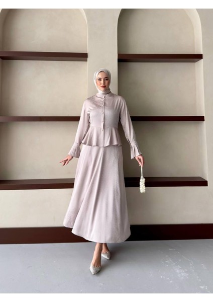 Çiçek Desenli Jakar Kumaş Lopez Model Etekli Tesettür Takım