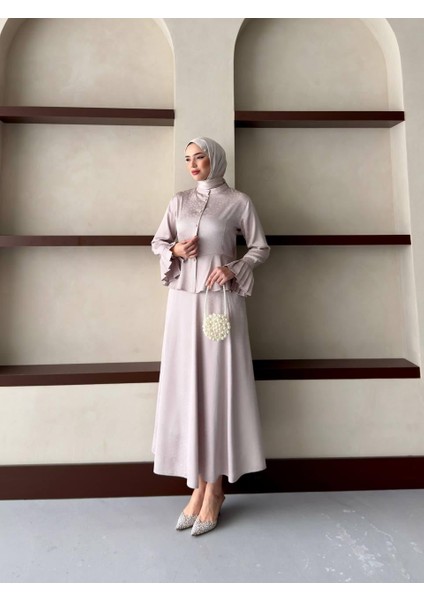 Çiçek Desenli Jakar Kumaş Lopez Model Etekli Tesettür Takım modelleri