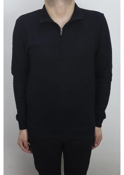 Fistan Store Erkek Siyah Düz Normal Kalıp Yakası Fermuarlı Hakim Yaka Selanik Kumaşlı Kışlık Kazak fiyatları