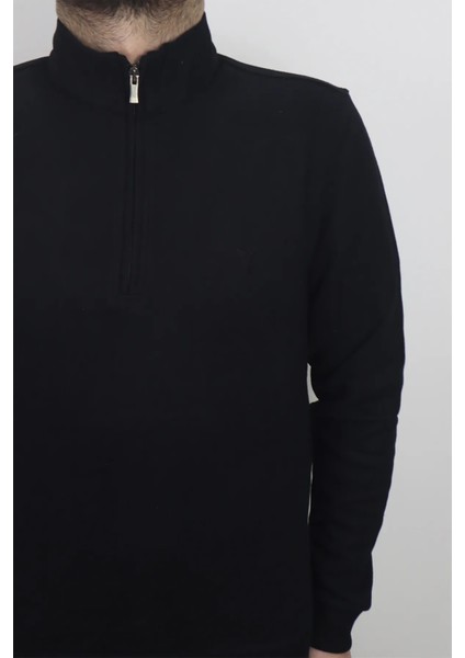 Fistan Store Erkek Siyah Düz Normal Kalıp Yakası Fermuarlı Hakim Yaka Selanik Kumaşlı Kışlık Kazak modelleri