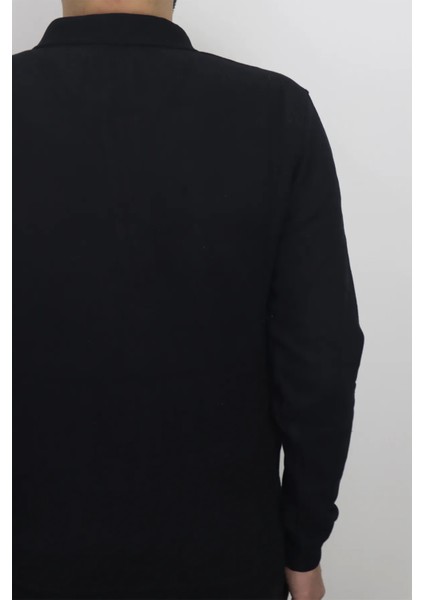 Fistan Store Erkek Siyah Düz Normal Kalıp Yakası Fermuarlı Hakim Yaka Selanik Kumaşlı Kışlık Kazak indirimleri