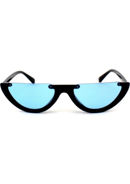 Siyah Yarım Vintage&retro Kedi Güneş Gözlük- Mavi Cam