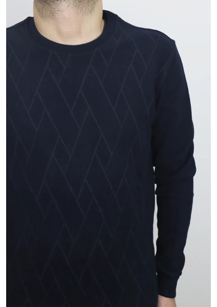 Fistan Store Erkek Lacivert Desenli Normal Kalıp Bisiklet Yaka Selanik Kumaşlı Kışlık Kazak fiyatları