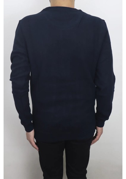 Fistan Store Erkek Lacivert Desenli Normal Kalıp Bisiklet Yaka Selanik Kumaşlı Kışlık Kazak modelleri