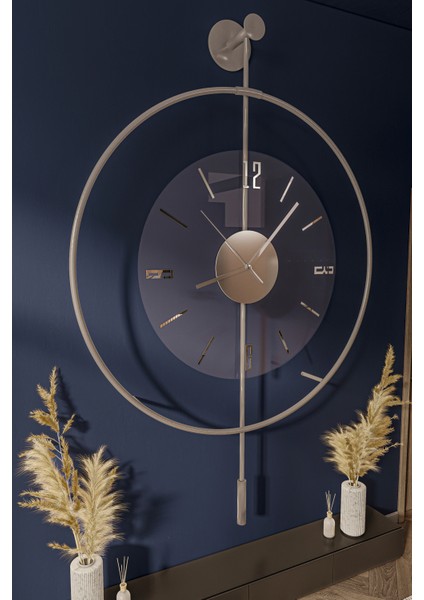 Büyük Boy(50*75 Cm) Mat Gümüş Luxry Şeffaf Camlı ,modern Dekoratif Metal Duvar Saati (Fırın Boya)