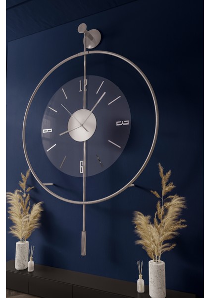Büyük Boy(50*75 Cm) Mat Gümüş Luxry Şeffaf Camlı ,modern Dekoratif Metal Duvar Saati (Fırın Boya) fiyatları