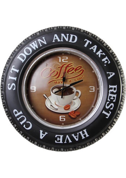 Vintage Led Işıklı Coffee Metal Duvar Saati 41cm