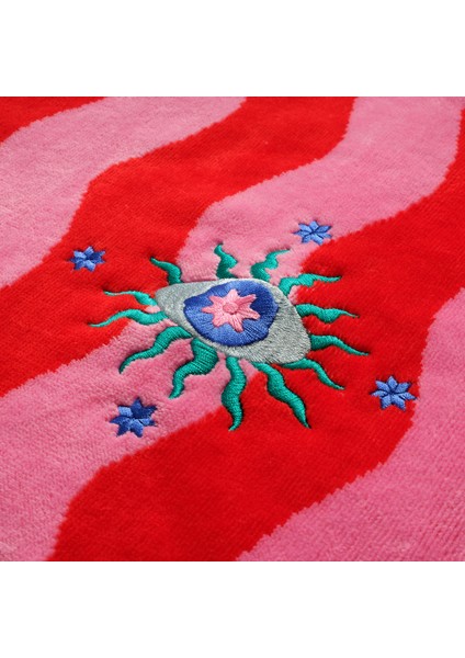 Tabea Nakışlı Kadife Pamuk Plaj Havlusu 90x180 Cm Pembe - Kırmızı