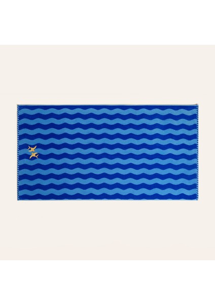 Tabea Nakışlı Pamuk Plaj Havlusu 90x180 Cm Açık Mavi - Koyu Mavi