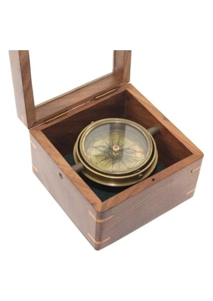 Ahşap Kutulu Pirinç Pusula Model 14