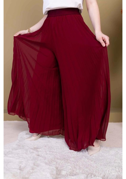 Beli Lastikli Pliseli Şifon Pantolon 6030-BORDO indirimleri