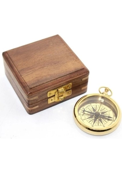 Ahşap Kutulu Pirinç Pusula Model 3