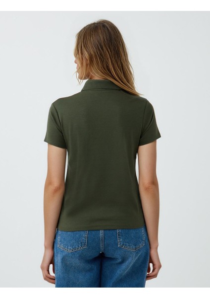 Haki Düz Kesim Gömlek Yaka Kısa Kollu Örme Tişört fırsatları