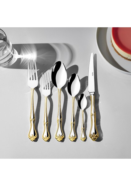 Lalezar Altın Sade 12 Kişilik 72 Parça Deri Kutulu Çatal Kaşık Bıçak Takımı