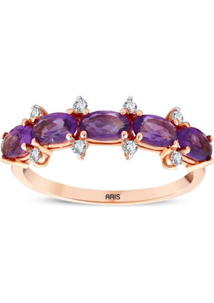 Oval Ametist Pırlanta Yarımtur Yüzük