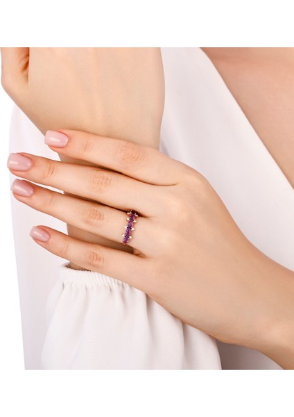 Oval Ametist Pırlanta Yarımtur Yüzük modelleri