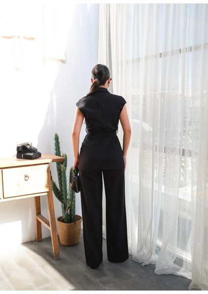 Kadın Keten Kuşaklı Yelek ve Pantolon Takım fiyatları