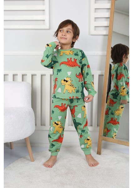 Dinozor Desenli Erkek Çocuk Pijama Takımı Yeşil 3-8 Yaş fiyatları