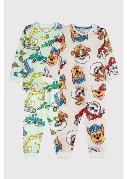 2'li Paw Petrol ve Ekskavatör Desenli Erkek Çocuk Pijama Takımı