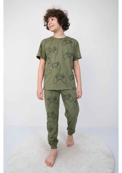 Kısakollu Play Console Desenli Erkek Çocuk Pijama Takımı (Alt-Üst)