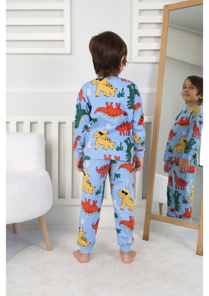Dinozor Desenli Erkek Çocuk Pijama Takımı Yeşil 3-8 Yaş
