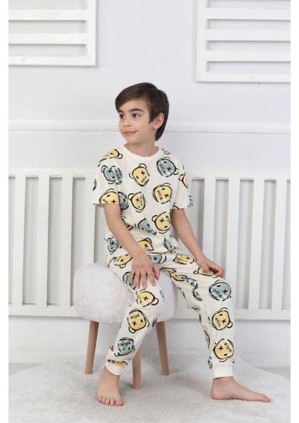 Çizgi Ayı Desenli Erkek Çocuk Pijama Takımı