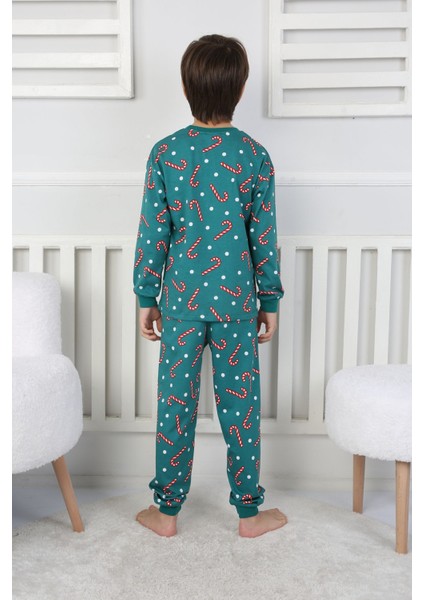 Yılbaşı Temalı Baston Şeker Desenli %100 Pamuk Unisex Pijama Takımı