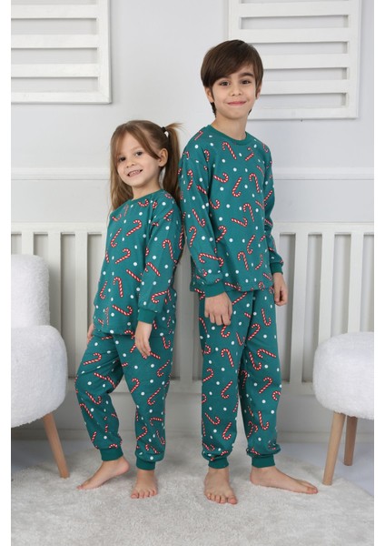 Yılbaşı Temalı Baston Şeker Desenli %100 Pamuk Unisex Pijama Takımı