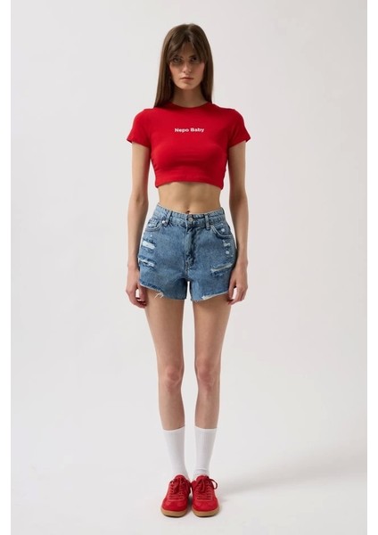Nepo Baskılı Crop T-Shirt