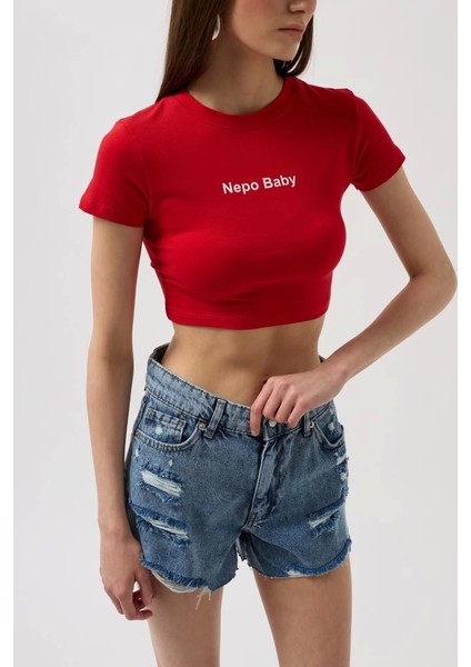 Nepo Baskılı Crop T-Shirt