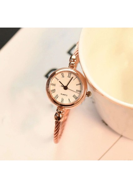 Rose-Beyaz Ince Bileklik Yuvarlak Vintage&retro Saat modelleri