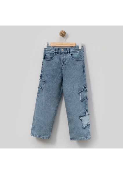 Yıldız Nakışlı Kız Çocuk Kot Pantolon/jeans