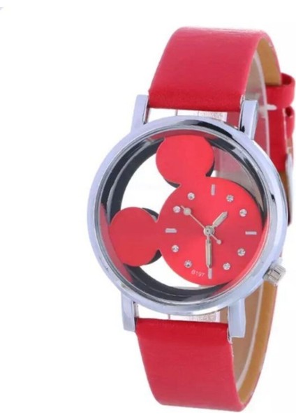 Unisex Kırmızı Mickey Mouse Saat