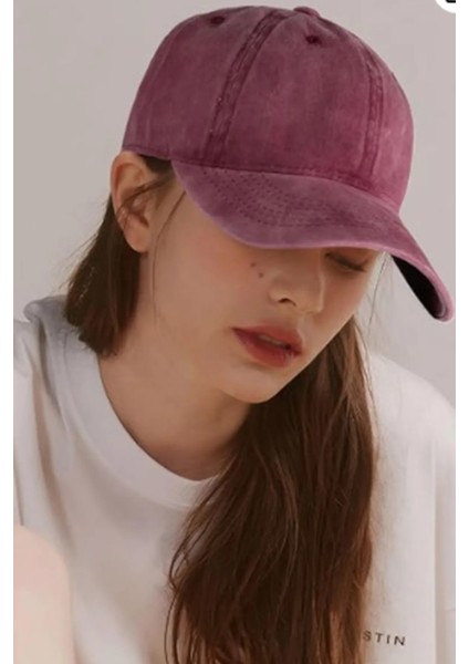 Unisex Yıkamalı Eskitme Bordo Kep Şapka