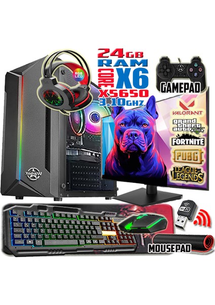 Bully Xeon X5650 24GB Ram 256GB SSD 250GB HDD R7 240-4GB E.kartı 24" Monitör Gaming Bilgisayar