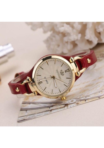 Gyrox Kadın Kırmızı Yuvarlak Vintage & Retro Saat Metal Kasa Deri Kordon Pilli fiyatları