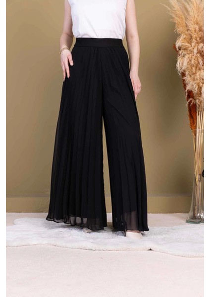 Beli Lastikli Pliseli Şifon Pantolon 6030-SIYAH fırsatları