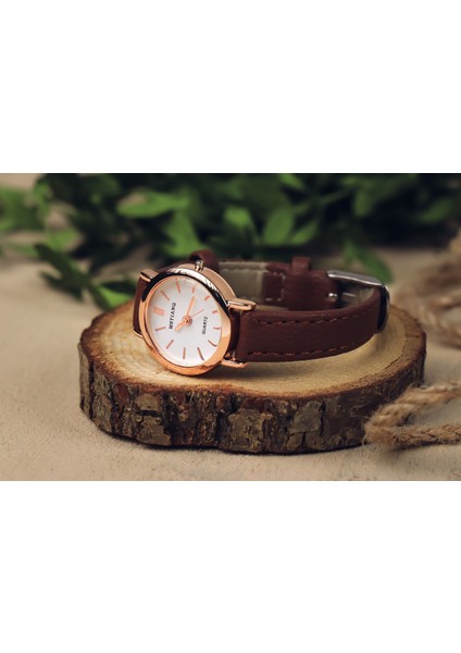 Aura Kahverengi - Beyaz Yuvarlak Vintage&retro Saat modelleri
