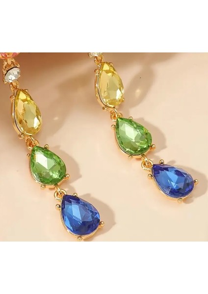 Kadın Renkli Taşlı Damla Model Uzun Küpe modelleri