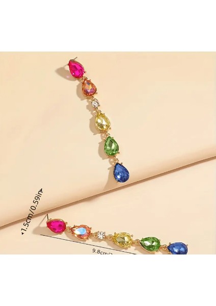 Kadın Renkli Taşlı Damla Model Uzun Küpe indirimleri