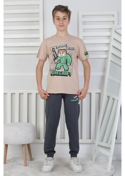 Explore Create Desenli Erkek Çocuk Süprem Kısa Kollu Pijama Takımı