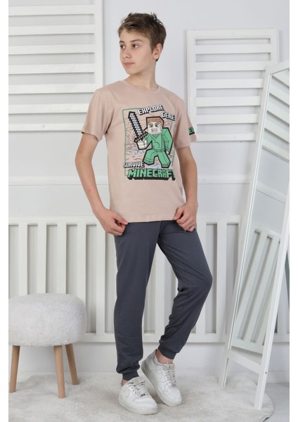 Explore Create Desenli Erkek Çocuk Süprem Kısa Kollu Pijama Takımı