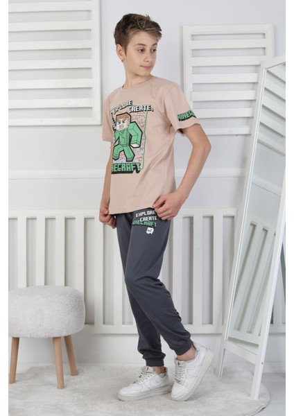 Explore Create Desenli Erkek Çocuk Süprem Kısa Kollu Pijama Takımı