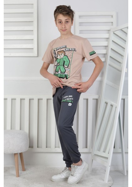 Explore Create Desenli Erkek Çocuk Süprem Kısa Kollu Pijama Takımı